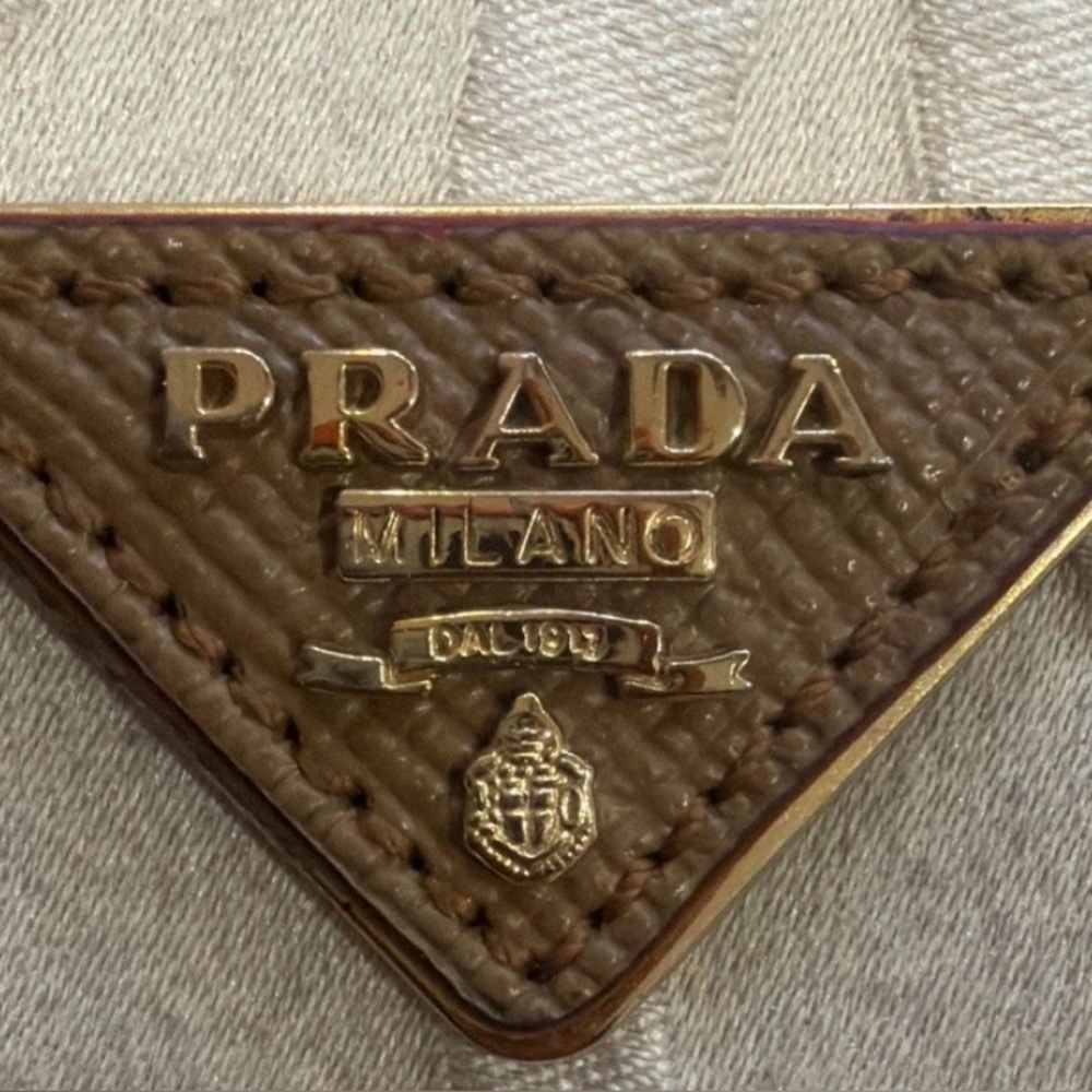 Prada Camel Saffiano Brown logo only. Replacement accessory.